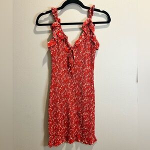 T.J.Maxx Scarlet Floral Smocked Ruffle Mini Dress - Tie Front